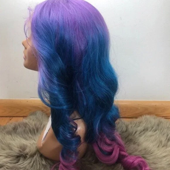 💫 22” PURPLE TRI OMBREMERMAID BODY WAVY CURLY LACE FRONT WIG *NEW*5” LACE PRT